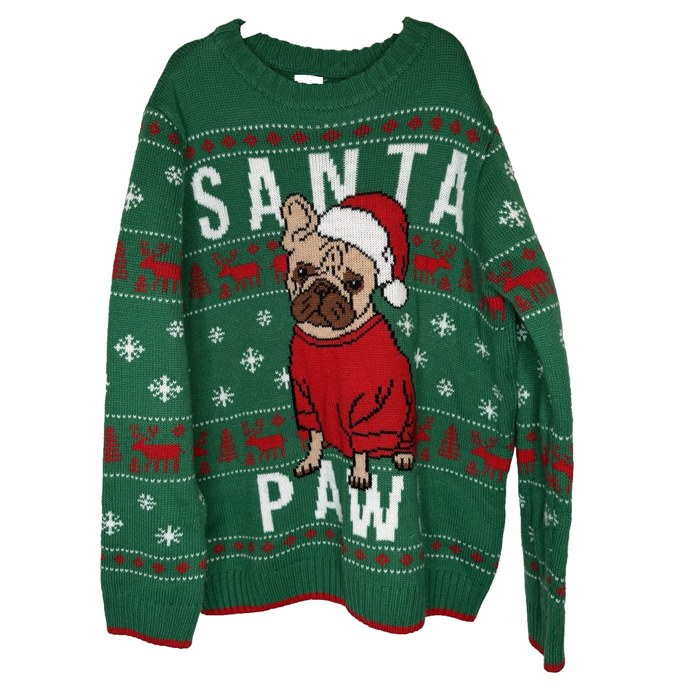 Ugly Christmas Sweater Children’s Large 10-12 Bulldog Santa Paws